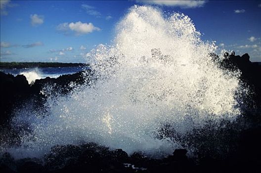 夏威夷,毛伊岛,大,波浪,碰撞,火山岩,石头