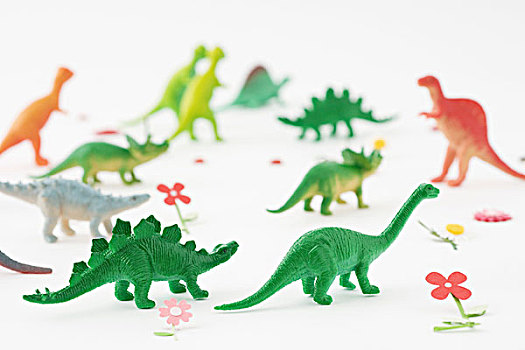 塑料制品,恐龙,围绕,假的,花