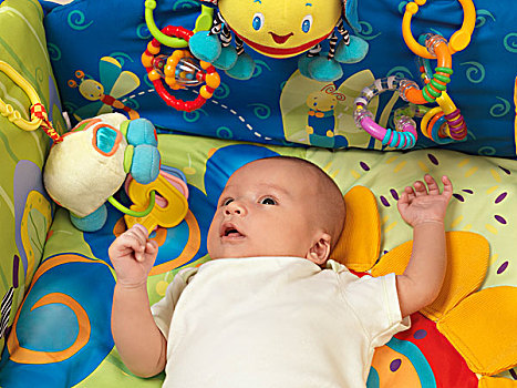 男婴,卧,彩色,玩,垫,玩具
