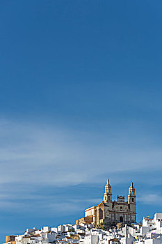 教区,圣母,山顶,蓝天,奥维拉,西班牙