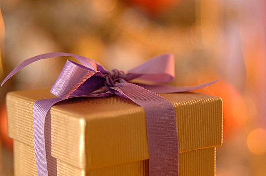 金色,礼盒,紫色,丝带,正面,圣诞树