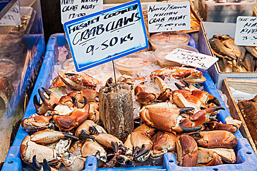 英格兰,伦敦,南华克,博罗市场,鱼,货摊,展示,蟹肉,爪