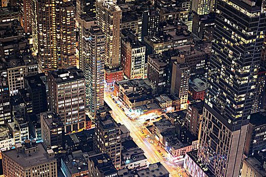 纽约,曼哈顿,街道,航拍,夜晚
