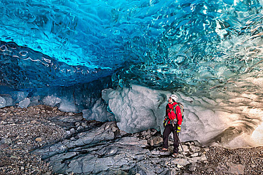 攀冰者,冰,洞穴,仰视,冰河