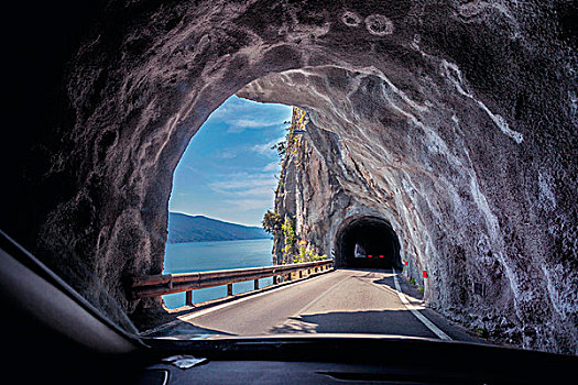 加尔达湖,岸边,道路,隧道,意大利