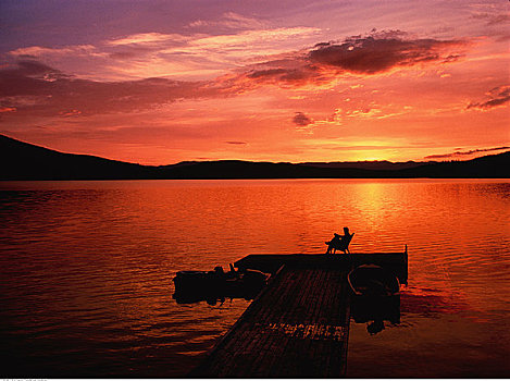 码头,日落,湖,靠近,王子,不列颠哥伦比亚省,加拿大