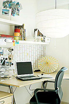 工作区,大,纸,灯罩,高处,弯曲,书桌