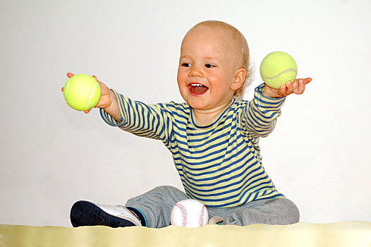 高兴,婴儿,网球
