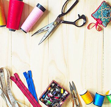 缝纫,工具,彩色,带子,工具箱
