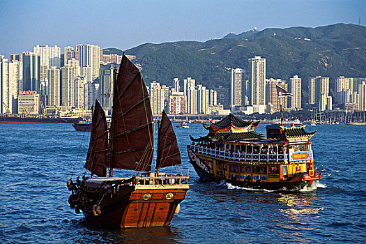 传统,现代,中国,帆船,维多利亚港,特别,管理,区域,香港