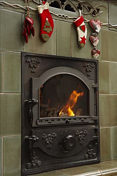 圣诞袜,高处,壁炉