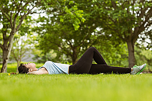 健康,女人,躺着,草,公园
