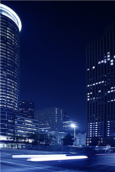 蓝色,夜晚,城市灯光,建筑,休斯顿