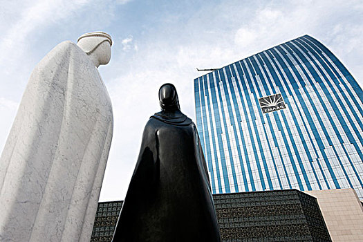 雕塑,阿拉伯人,阿拉伯,女人,正面,摩天大楼,迪拜,阿联酋,中东