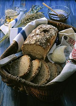 燕麦,面包,块,切削,篮子