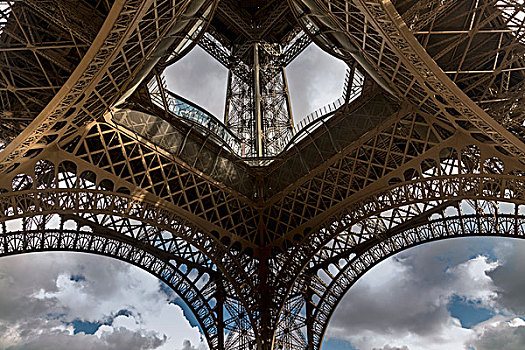 仰拍,对称,埃菲尔铁塔,巴黎,法国