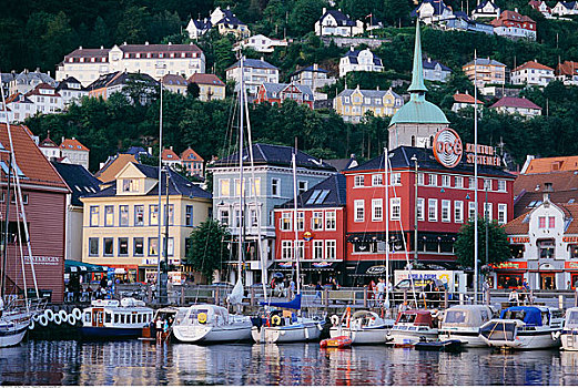 俯视,沿岸城镇,卑尔根,挪威