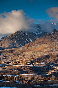 美国,科罗拉多,特柳赖德,俯视图,山村,滑雪区
