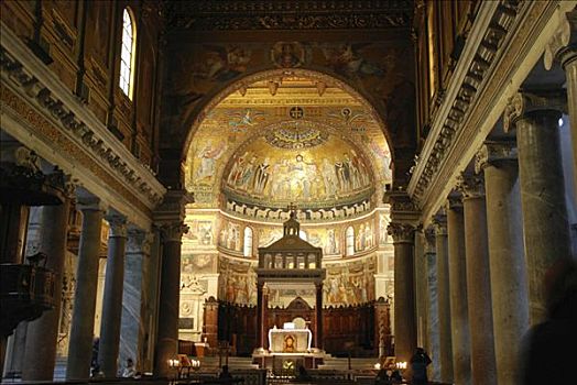 圣坛,壁画,天花板,绘画,后面,圣玛丽亚教堂,特拉斯特维莱,老城,罗马,意大利,欧洲
