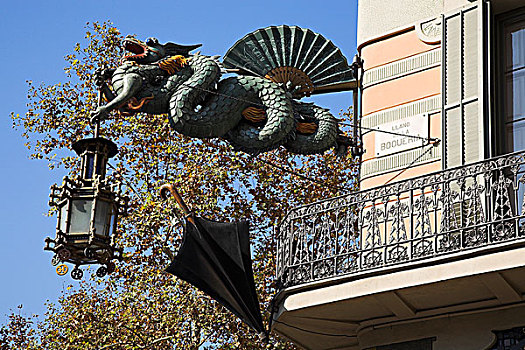 龙,雕塑,露台,巴塞罗那,西班牙