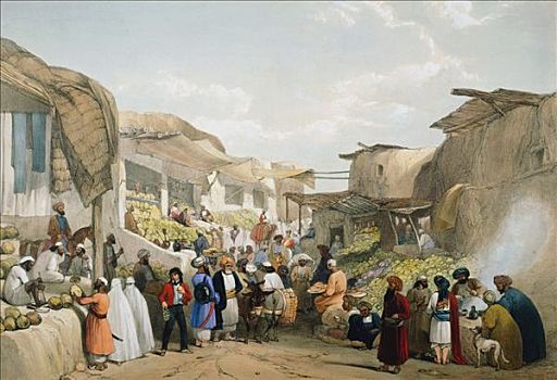 集市,喀布尔,水果,季节,第一,战争,艺术家