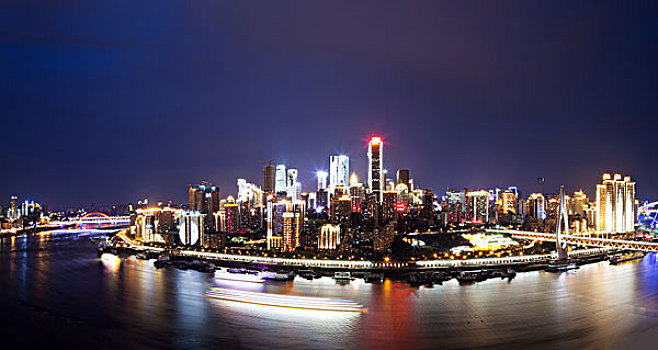 城市,天際線,市區,靠近,水,重慶,夜晚