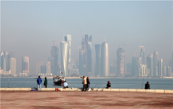 渔民,正面,多哈,市区,天际线,卡塔尔
