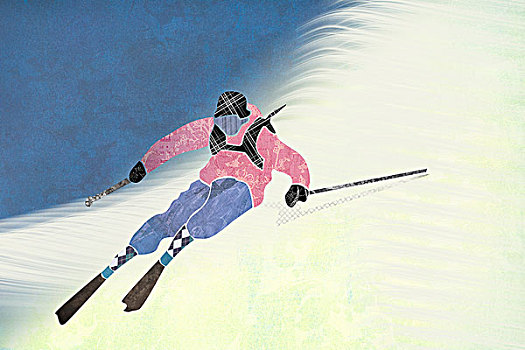 滑雪者,数码,纸,抽象拼贴画