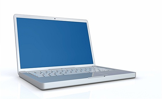 笔记本电脑,蓝色,银,白色背景,背景