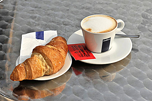 意大利,早餐,卡布奇诺,牛角面包,威尼斯,威尼托,欧洲