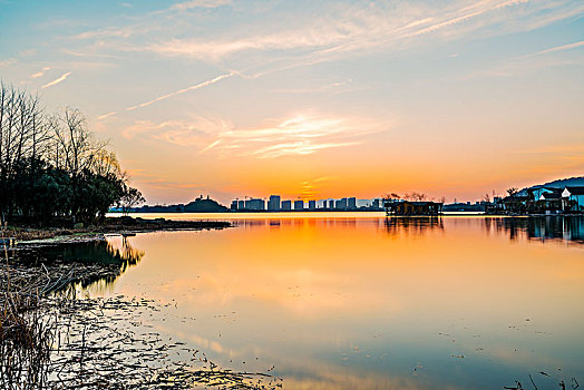 杭州湘湖景区自然风光黄昏