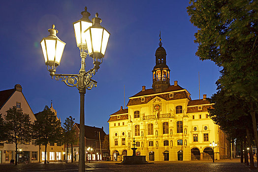 市政厅,晚上,历史,中心,下萨克森,德国,欧洲