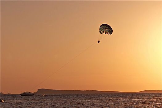 滑翔伞,日落,伊比沙岛