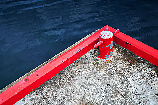 红色,停泊,系船柱,水泥,码头