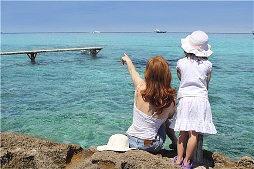母亲,女儿,游客,福门特拉岛,青绿色