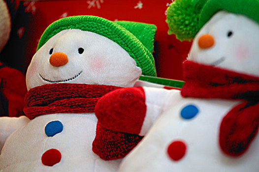 特写,两个,圣诞装饰,雪人