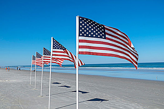 美国,佛罗里达,新士麦那海滩,美国国旗,海滩