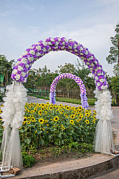 重庆巴南花木世界园林中的婚庆花卉拱门
