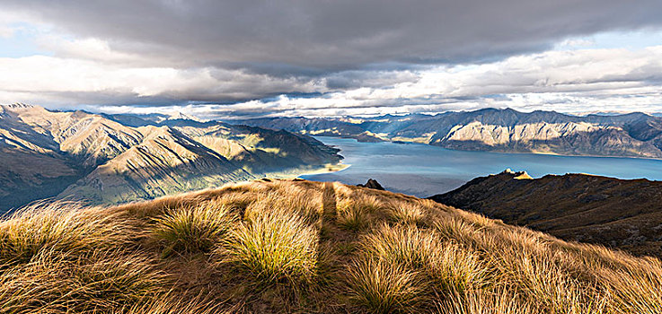 太阳,发光,湖,围绕,山,风景,顶峰,奥塔哥,南岛,新西兰,大洋洲