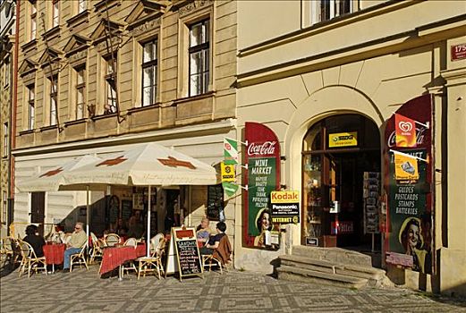 街头咖啡馆,拉德肯尼,城堡区,小城区,世界遗产,布拉格,捷克共和国,欧洲