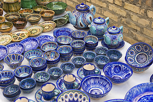 乌兹别克斯坦,布哈拉,集市,场景,纪念品,盘子