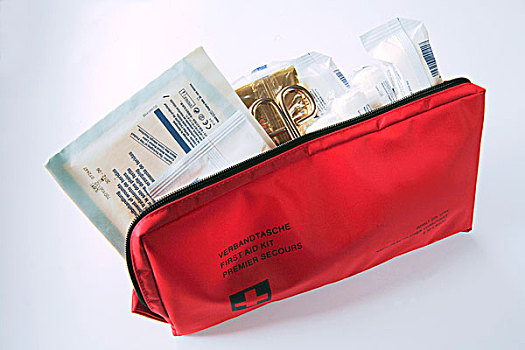 红色,急救箱,包,满意,绷带,橡皮膏,挤压,剪刀