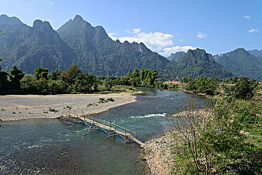 老挝,万荣,人行天桥,上方,河,大幅,尺寸