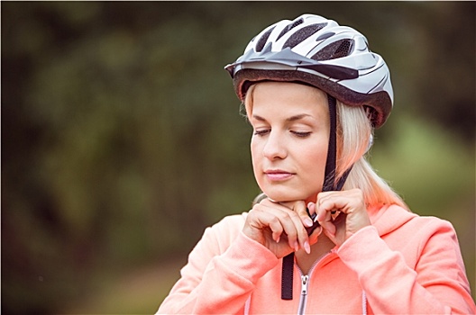 女人,紧固,自行车头盔