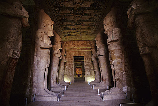 埃及,阿布辛贝尔神庙,雕塑,拉美西斯,室内