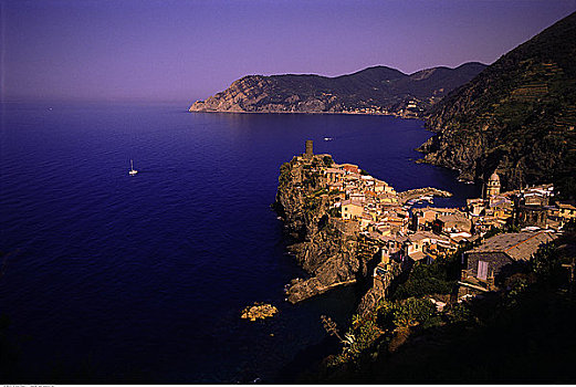 俯视,城市,风景,港口,维纳扎,五渔村,意大利