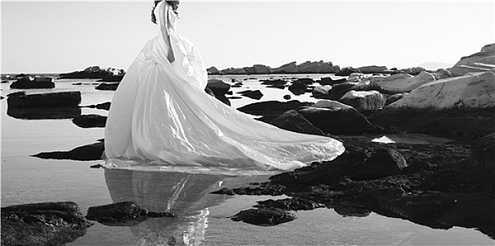 新娘,看,海洋