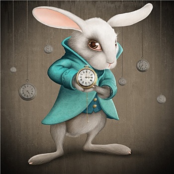 白色,兔子,钟表