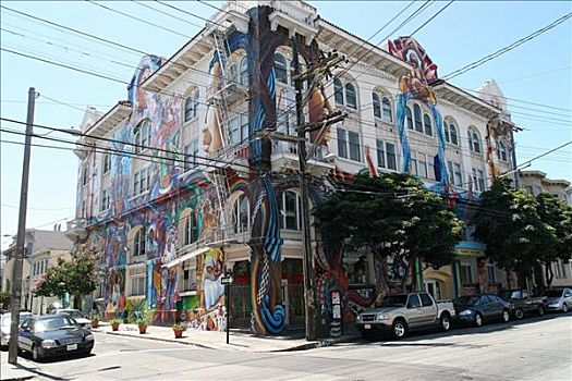 彩色,壁画,建筑,旧金山,加利福尼亚,北美,美国