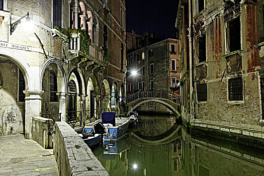 运河,地区,夜晚,威尼斯,世界遗产,威尼西亚,意大利,欧洲